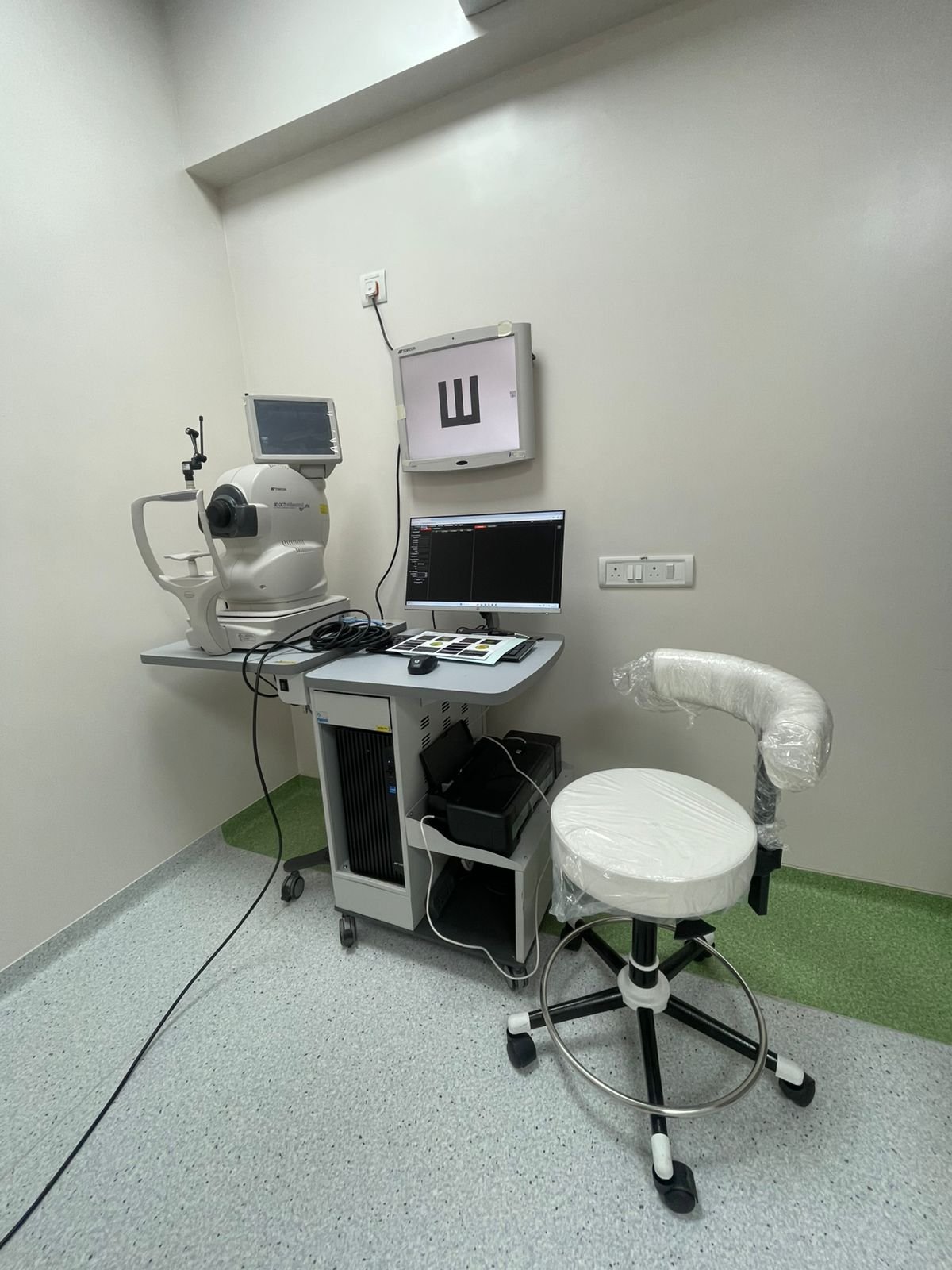 Ophthalmology testing room at Asian Eye Hospital in Kalyan